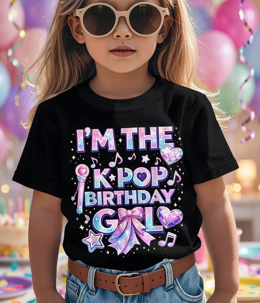 Kids K-Pop Birthday Graphic T-Shirt | Cute Funny Korean Pop Fan Tee for Boys & Girls | Lightweight Breathable Cotton Round Neck Short Sleeve Casual Top for School, Parties & Everyday Wear