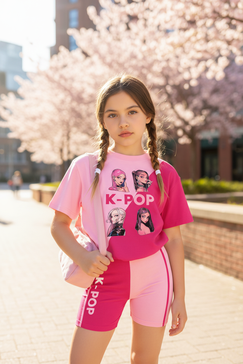 Girls Striped Pink & Magenta Sportswear Set