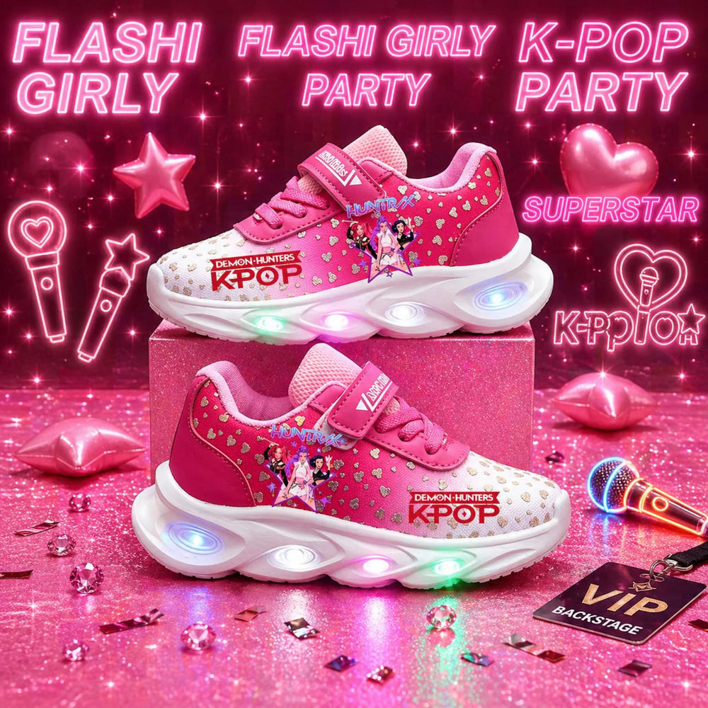 Kpop LED Kids Sneakers Cute Demon Hunter Shoes Light Up Kawaii Shoes Colorful Light Up Trainers Gift for Kpop Fans Kids